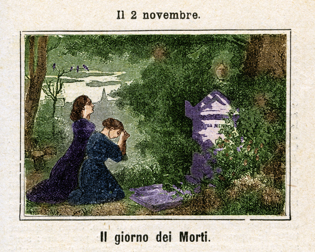 Halottak napja egy 1886-os olasz képeslapon.
