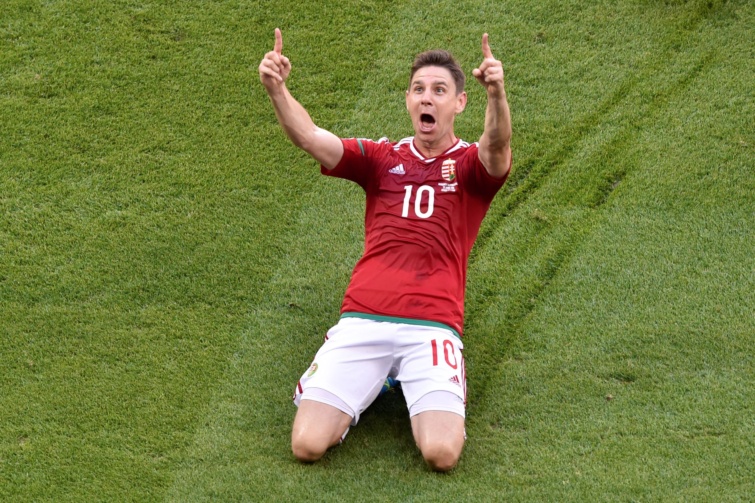 Gera Zoltán gólöröme a Magyarország–Portugália labdarúgó-mérkőzésen 2016. június 22-én.